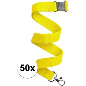 50x Geel keycord/lanyard met karabijnhaak sleutelhanger 50 cm - Polyester keycords/sleutelkoord