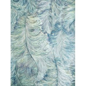 Exclusief behang Profhome 822207 vinylbehang gestempeld met veren glimmend blauw pastelviolet crèmewit zilver 5,33 m2