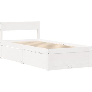 vidaXL - Bedframe - zonder - matras - massief - grenenhout - wit - 75x190 - cm