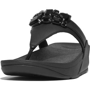 FitFlop Lulu Jewel-Deluxe Leather Toe-Post Sandals ZWART - Maat 42