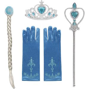 Voor bij je prinsessenjurk meisje - Speelgoed - Het Betere Merk - verkleedkleren meisje - Prinsessen blauw accessoireset - haarvlecht - Kroon - Toverstaf - Handschoenen