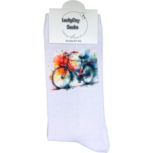 Fiets - Opkikkertje - Grappige sokken - Valentijn cadeau - Verjaardag cadeau - Kerst cadeau - Grappige sokken - Leuke sokken - Fantasie - Vrolijke sokken - Multi color - Kerst sokken - Vaderdag - Moederdag - Socks maken Happy - 37-44