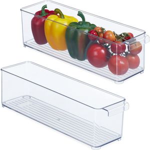 Relaxdays 2x koelkast organizer langwerpig - keukenkast organizer - koelkast opbergbak