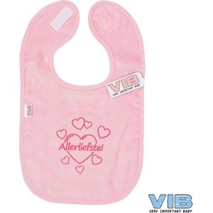 VIB® - Slabbetje Luxe velours - Allerliefste met hartjes (Roze) - Babykleertjes - Baby cadeau