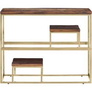vidaXL Wandtafel - Wandtafels - Bijzettafel - Console Tafel - Wandtafel roestvrij staal en massief bielshout goudkleurig
