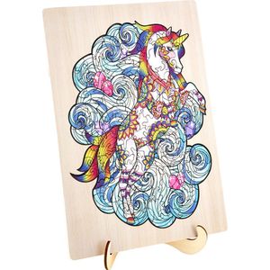 Houten puzzel Unicorn | unieke puzzelstukjes in vorm van fantasie thema | 130 puzzelstukjes | Puzzel voor kinderen en volwassenen | Formaat 30 X 22.5 CM | Cadeau voor jong en oud