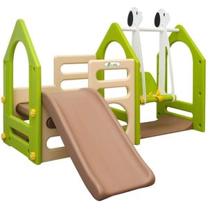 Kinderspeelhuisje met schuifschommel 155x135cm speeltoren klimmen huis plastic kinderspeelhuisje