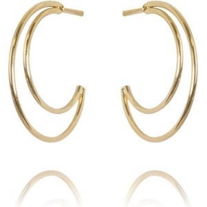 Goudkleurige oorbellen met dubbele ring - Roestvrij staal - Verguld met 14 karaat goud