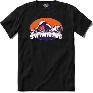 Swimming | Zwemmen - Sport - Vintage - T-Shirt - Unisex - Zwart - Maat L