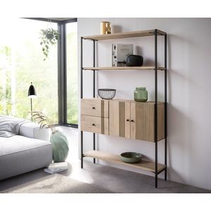 Boekenkast Nerida 120x180 cm Mango White Wash metaal zwart