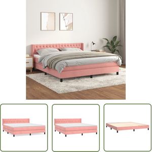 vidaXL Fluweel Bed - Boxspringbed - Boxspring met matras fluweel roze 180x200 cm - Roos Bed - Tweepersoonsbed - King Size Bed