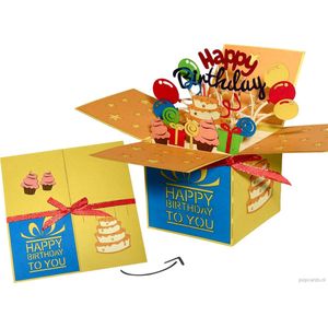 Popcards popupkaarten – Verjaardagskaart Cadeautje Felicitatie Happy Birthday Surprise Box Taart Ballonnen pop-up kaart 3D wenskaart
