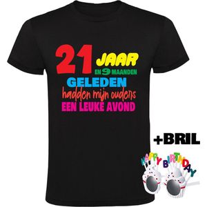 21 jaar Heren T-shirt + Happy birthday bril - verjaardag - jarig - feest - 21e verjaardag - grappig