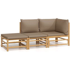 vidaXL Loungeset 3-delig - Bamboe met Taupe Kussens Bamboelounge Set - Lounge Set - Tuinlounge - Buitenspeelgoed - Terrasdecoratie