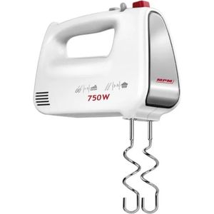 MPM - Keukenmixer met 2 Kloppers en 2 Deeghaken - Handmixer met 5 Snelheden en Turbofunctie - 750W - Wit