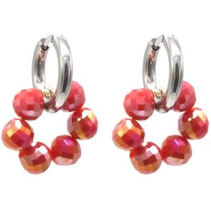 Oorbellen met Steentjes - RVS - 1,5x2,5 cm - Zilverkleurig en Rood
