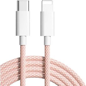 Cabletech - USB C Kabel - USB C Naar Lightning - Snellader - Gevlochten - 2M - Roze