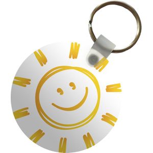 Sleutelhanger rond - Lachende zon - Plastic sleutelhangers geel - Uitdeelcadeautjes vrolijk - Cadeautje geluk - Smiley