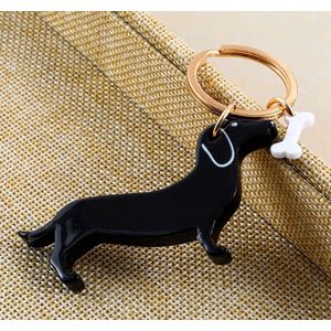 Teckel - Sleutelhanger met ring - Ringsleutelhanger - Zwart - Kunststof - Sleutelhanger - Hond