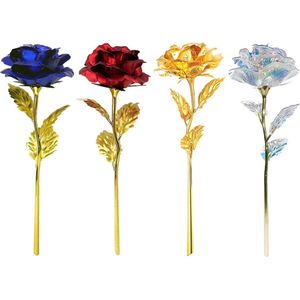 24K vergulde roos bureaublad decoratie gouden roos kunstbloemen handgemaakte simulatie rozen Geconserveerde roos dureneeuwig rose rozenbloemdecoratie (4 stuks-goud / blauw / rood / gekleurd)