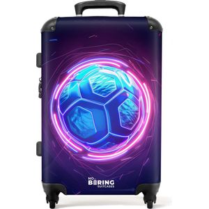 NoBoringSuitcases.com® - Kinderkoffer jongens groot - Kindertrolley koffer jongens - Voetbal in blauwe neon kleur - Rolkoffer lichtgewicht - Reiskoffer met 4 wielen - Grote trolley XL - 20 kg bagage