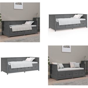 vidaXL Slaapbank 90x190 cm massief grenenhout grijs - Slaapbank - Slaapbanken - Bedbank - Bed