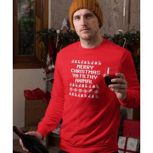 Foute Kersttrui Rood - Merry Christmas Ya Filthy Animal Wit - Maat XL - Kerstkleding voor dames & heren