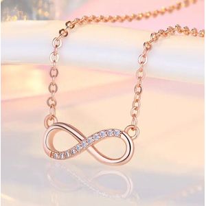 Leerella Prachtige Infinity Ketting van Roestvrij Staal met Zirkoon Roze - Het Perfecte Cadeau voor Valentijnsdag, Moederdag, of een Verjaardag! 45+5 cm