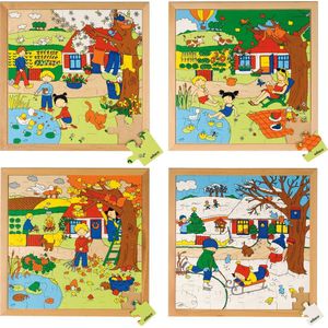Educo 4x Seizoenen Kinder Puzzel 40x40cm - Set van 4 puzzels - Verschillende moeilijkheidsgraad - Kinderpuzzels - Legpuzzel - Educatief speelgoed - Incl. Houtenframes - Serie 2 - Vanaf 4 jaar