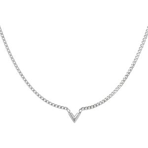 Edelstalen Ketting Letter V - Yehwang - Schakelketting - One size - Zilver