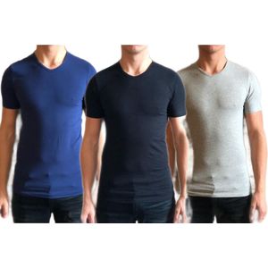 Dice mannen T-shirts met hoge V-hals blauw/zwart/grijs maat L