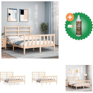 vidaXL Bedframe met hoofdbord massief hout 140x190 cm - Bed - Inclusief Houtreiniger en verfrisser