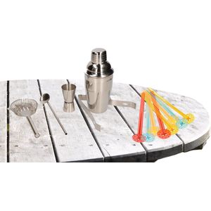 Excellent Houseware Barset - RVS cocktailshaker set 5-delig met extra kunststof stampers