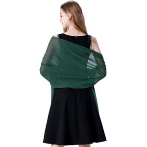 Sjaal Dames - Omslagdoek - 175x70 cm - Zacht & Huidvriendelijk - Glans Van Zijde - Dunne Omslagsjaal - Modesjaal - Zachte Chiffon Sjaal- Stola - Neksjaal - Dames Sjaal - Omslagdoek Sjaal Lang Satijn - Cadeautje - Elegante - Donkergroen - 175*70cm