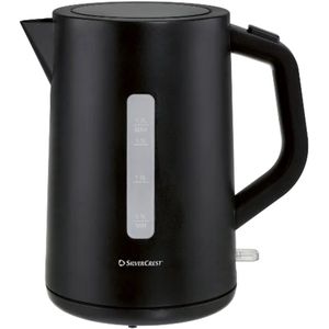 SILVERCREST® Waterkoker 1,7 L - Materiaal: BPA vrij kunststof - Vermogen: 3000 W - 1 l water in ca. 2:37 min. - 360° draaibaar - Uitneembaar en afwasbaar kalkfilter - Waterstandaanwijzing - Zwart