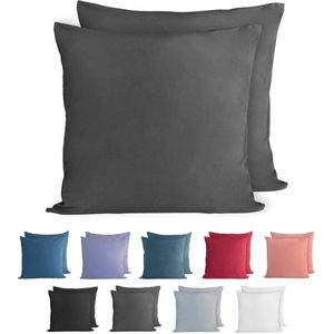 Katoenen Kussenslopen Set van 2 - 80 x 80 cm - Zacht en Ademend - Antraciet