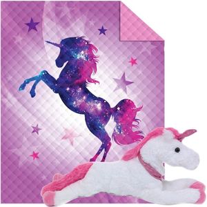 Bedsprei Unicorn- extra warmte- paars- roze- 170x210cm- incl. grote Unicorn Knuffel pluche 50cm