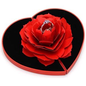 Rozen ringendoosje 3D - Valentijnsdag cadeau - Rozen sieradenkistje voor bruiloft - Ring halsketting hanger - Trouwringendoos met bloemmotief