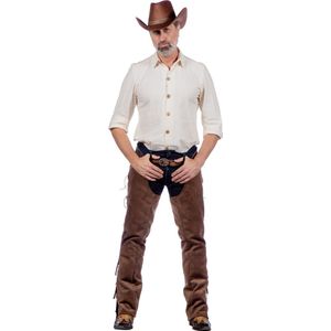 Wilbers & Wilbers - Cowboy & Cowgirl Kostuum - Beige Cowboy Blouse Clay White Man - Wit / Beige - Maat 54 - Carnavalskleding - Verkleedkleding