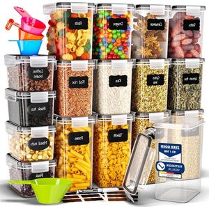 Voorraaddozen met Deksel Luchtdicht Set van 16 - Voor Pasta Muesli Meel - Opbergdoos Keuken - Opbergcontainers Keuken Opberging & Organisatie - Kitchen Storage & Organisation - HTML Content Inbegrepen luchtdichte opbergbox
