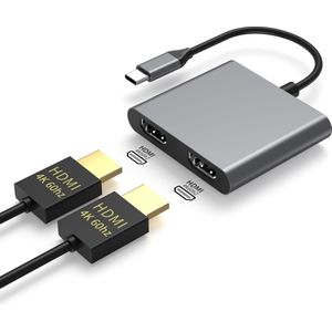 NÖRDIC USB C naar HDMI Adapter - 2 Schermen - 4K 60Hz - Geschikt voor PC, Laptop, Tablet & Smartphones