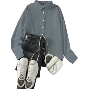 Livano Linnen Blouse Dames - T-Shirt - Polo - Overhemd - Shirt - Zomer - Ibiza Stijl - Grijs - Maat XL