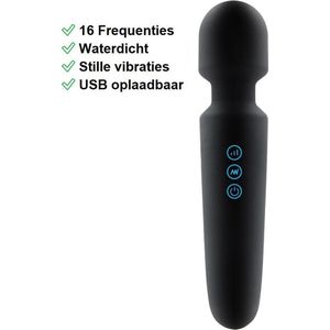 Happy Tears | Luxe Siliconen Wand Vibrator | Krachtig | Clitoris stimulator | Vagina | Massage | 16 Frequenties | Vibrator | Dildo | sex | Voor koppels | Stille - Fijne - Krachtige vibraties | Zwart