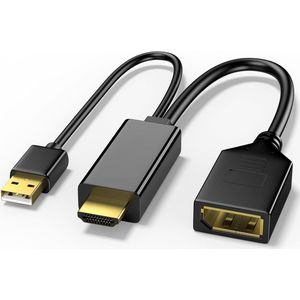 Qost HDMI naar Displayport Adapter - 4K - 1 Meter - USB Voeding