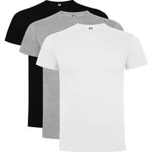 3 Pack Roly Dogo Premium Heren T-Shirt 100% katoen Ronde hals Zwart, Lichtgrijs gemeleerd,Wit Maat L