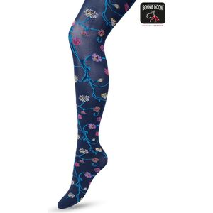 Bonnie Doon Bloemen Panty 80 Denier Donker Blauw Dames maat L/XL - Bloemen Print - Gladde Naden - Maximaal Draagcomfort - Floral Tights - Chique Panty - Feestelijk - Gebloemd - Kleurrijk - Bloemenprint - Donkerblauw - Dark Blue - BP221906.111