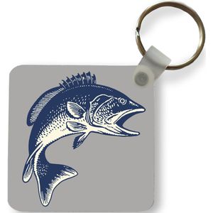Sleutelhanger - Illustratie van een vis op een grijze achtergrond - Plastic - Rond - Uitdeelcadeautjes