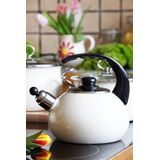 Kookpro Silesia - Emaille Fluitketel 2.5 Liter Creme Wit - Waterketel - Geschikt voor Alle Warmtebronnen - Retro