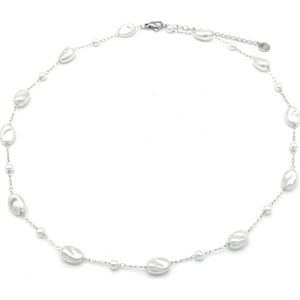 Ketting met Parels - RVS - Lengte 39-44 cm - Zilverkleurig