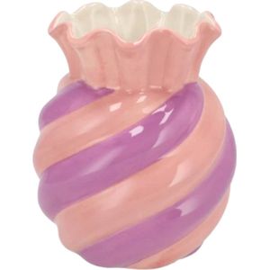 DK Design Bloemenvaas Sweety - boeket vaas - keramiek - roze/paars- 13 x 16 cm - snoepjes vaas
